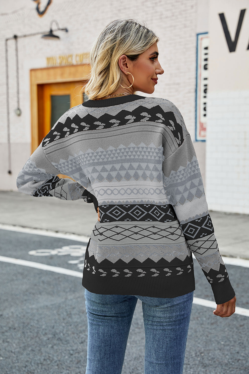 Geometric Drop Shoulder Sweater in 3 Colors