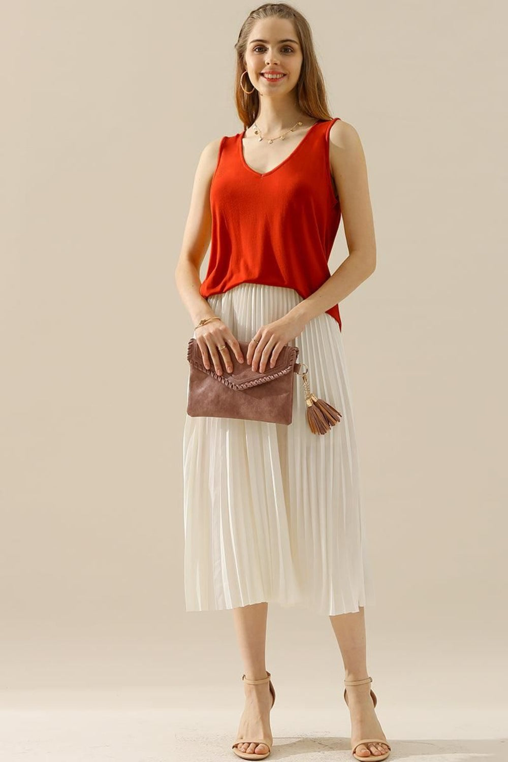 V-Neck Curved Hem Tank in 10 Colors