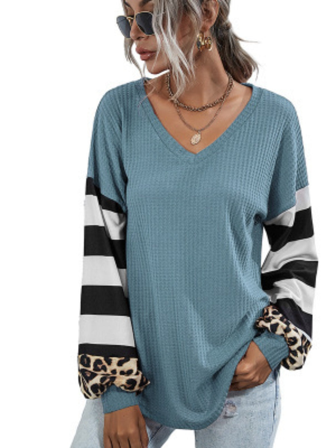 Leopard Striped Waffle-Knit Top in 3 Colors