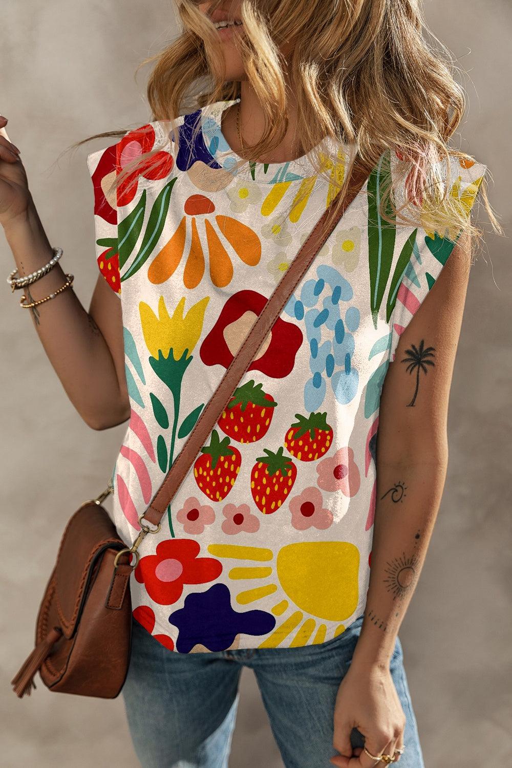 Printed Cap Sleeve Top - Olive Ave