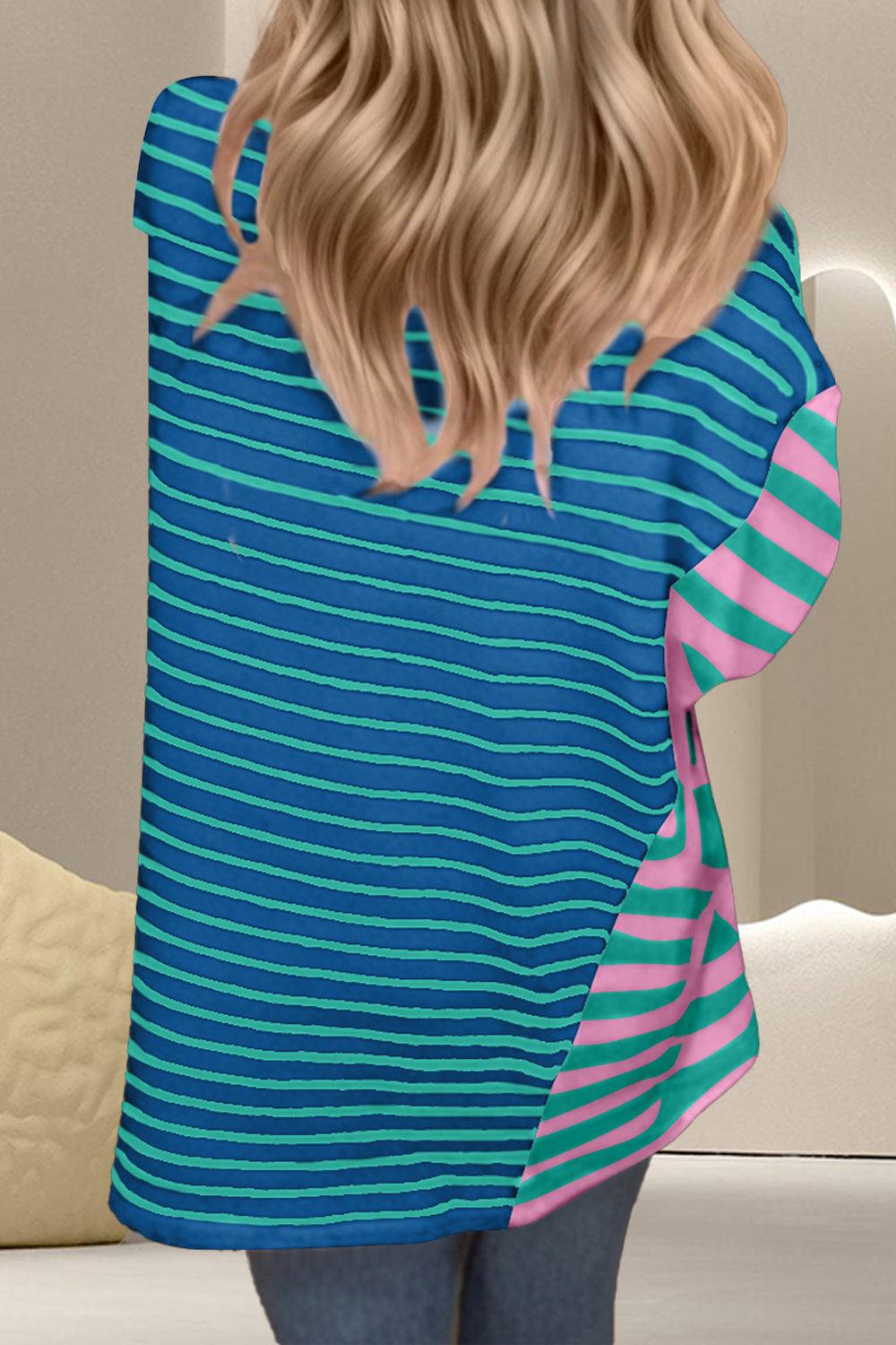 Striped Half Sleeve Top - Olive Ave