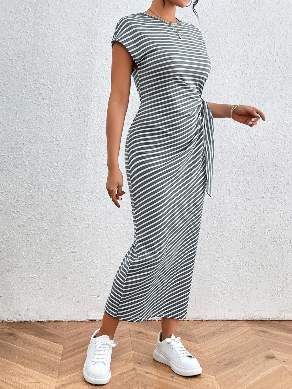 Tied Striped Tee Dress in 6 Colors - Olive Ave