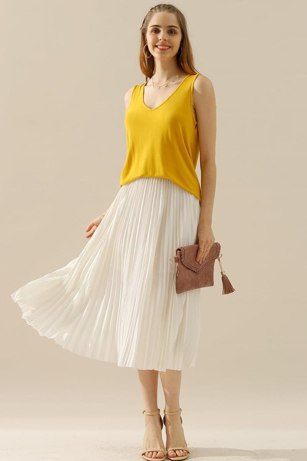 V-Neck Curved Hem Tank in 10 Colors