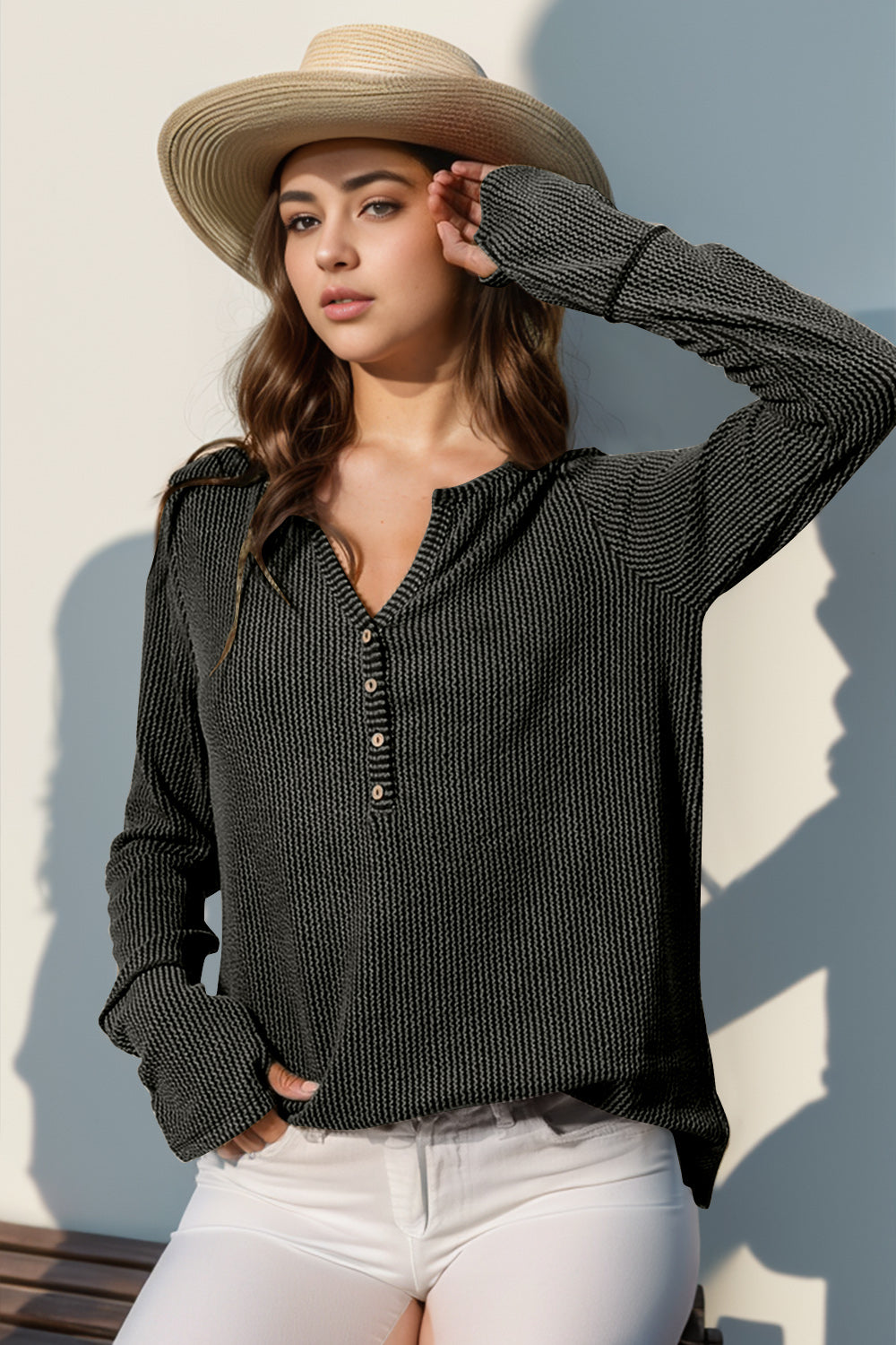 Full Size Notched Thumbhole Top in 8 Colors