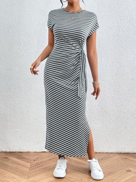 Tied Striped Tee Dress in 6 Colors - Olive Ave