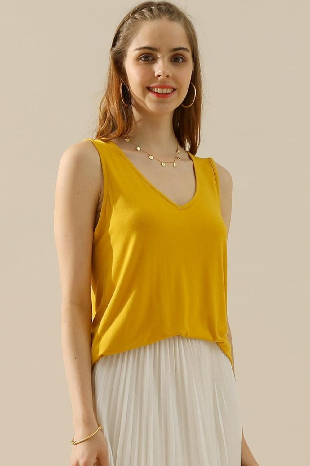 V-Neck Curved Hem Tank in 10 Colors