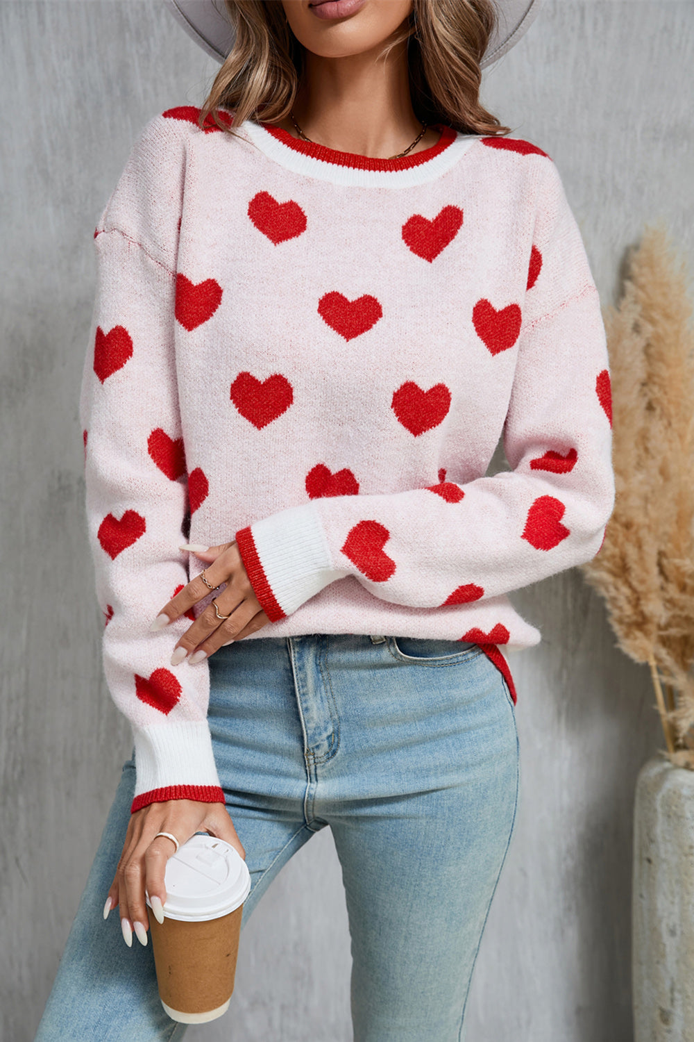 Contrast Trim Heart Sweater in 2 Colors