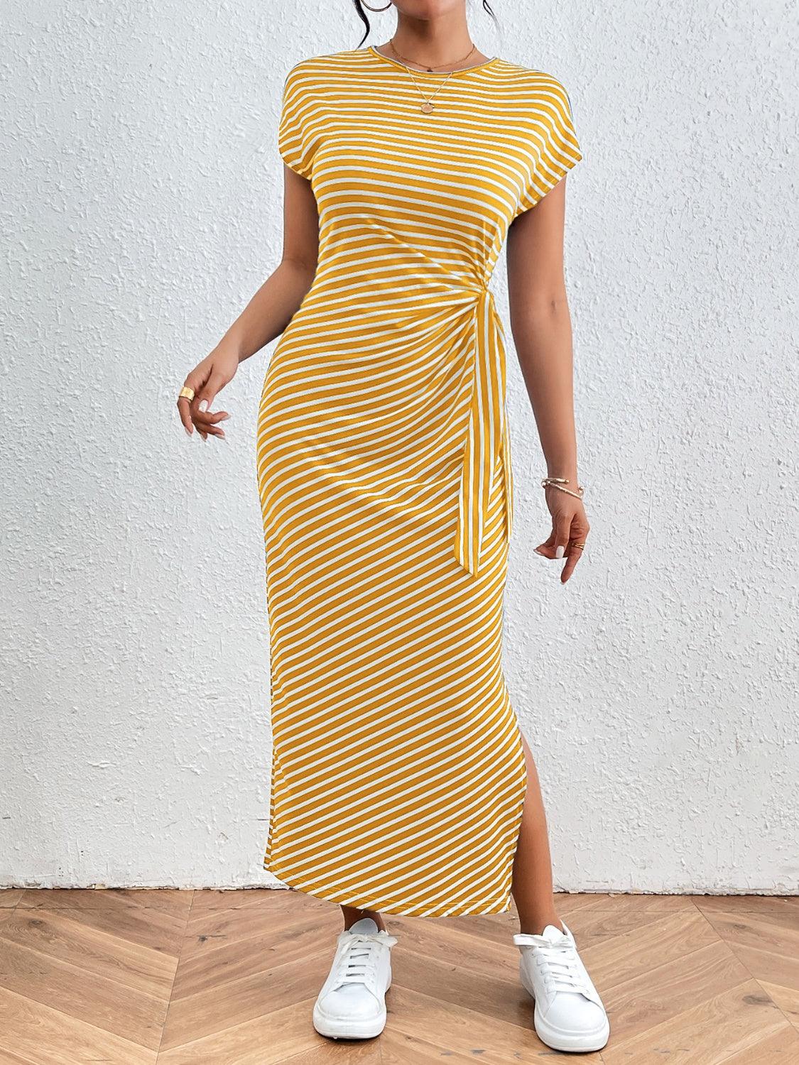 Tied Striped Tee Dress in 6 Colors - Olive Ave