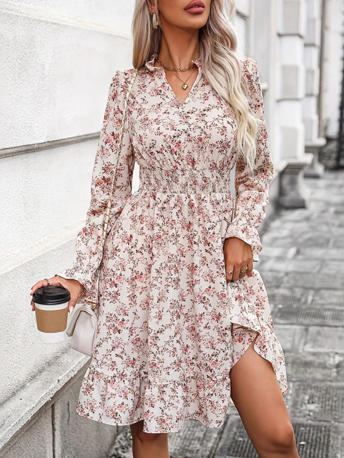 Floral Ruffle Long Sleeve Dress