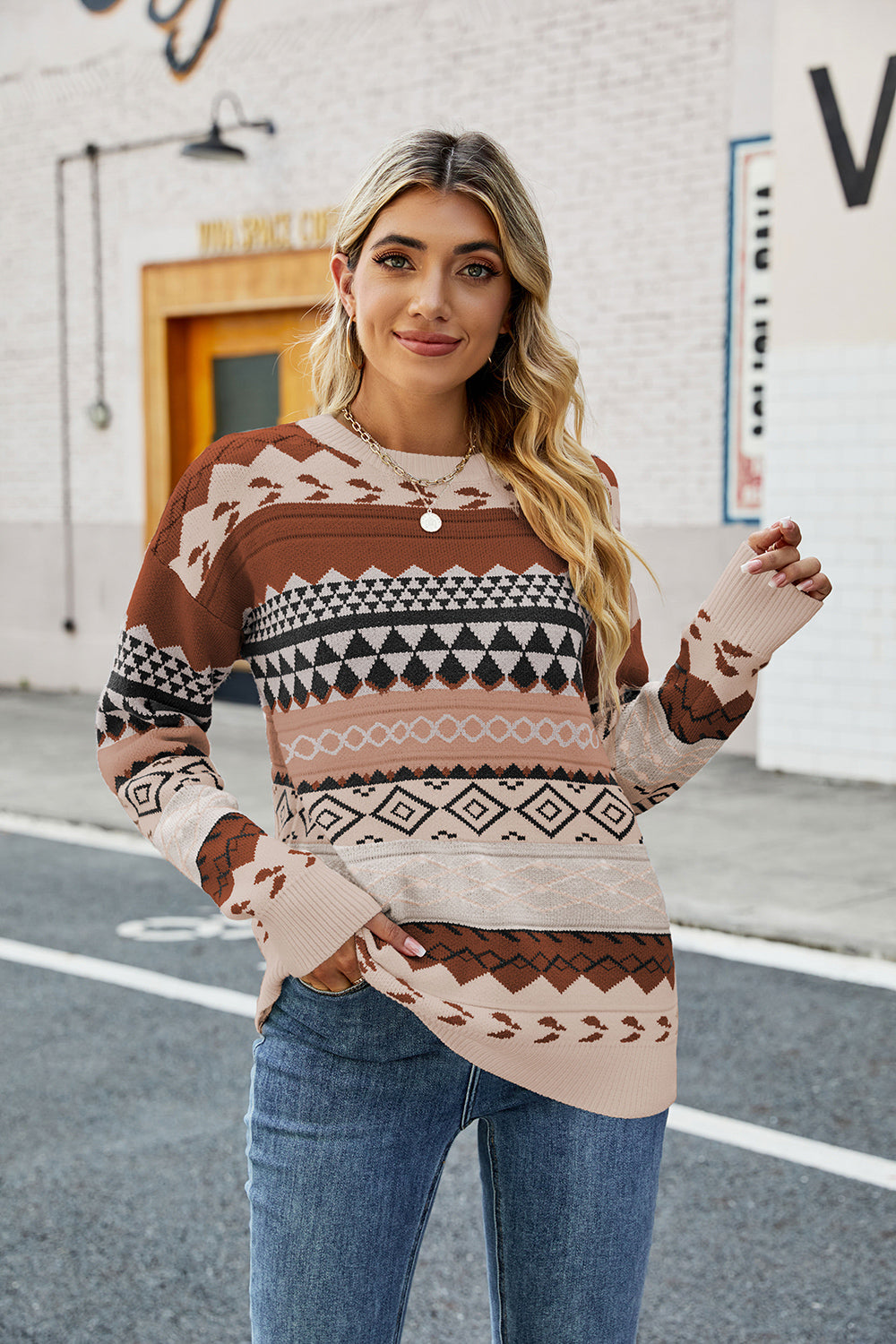 Geometric Drop Shoulder Sweater in 3 Colors