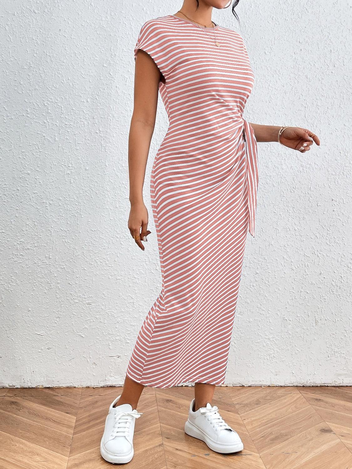 Tied Striped Tee Dress in 6 Colors - Olive Ave