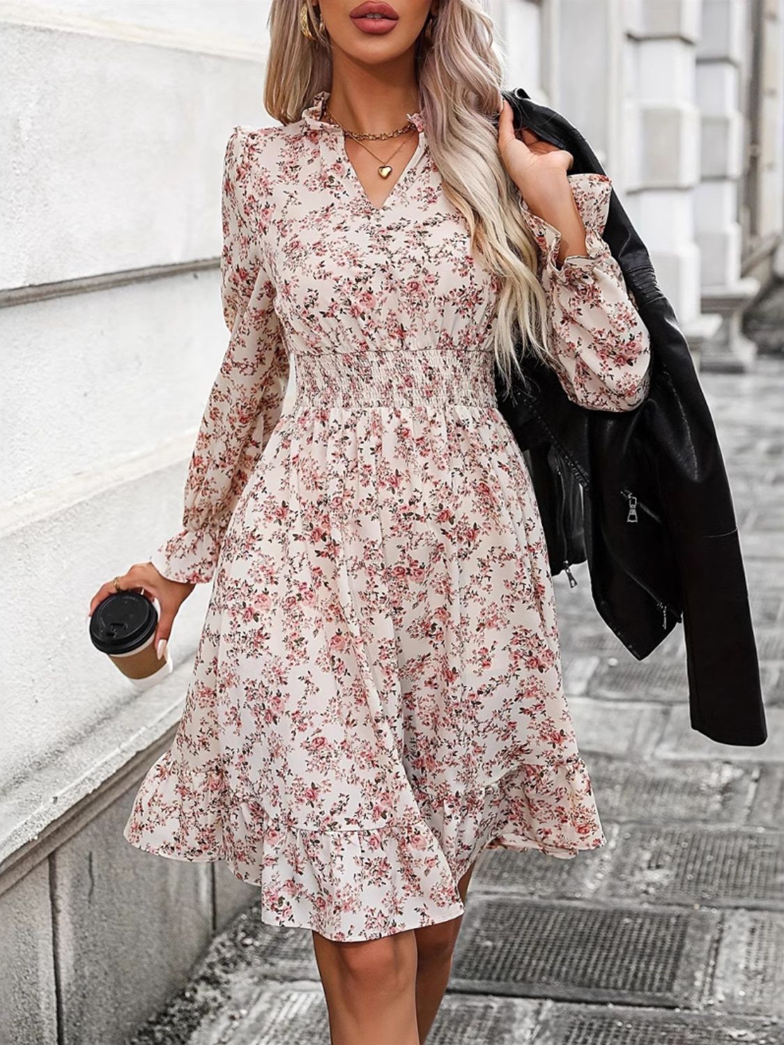 Floral Ruffle Long Sleeve Dress