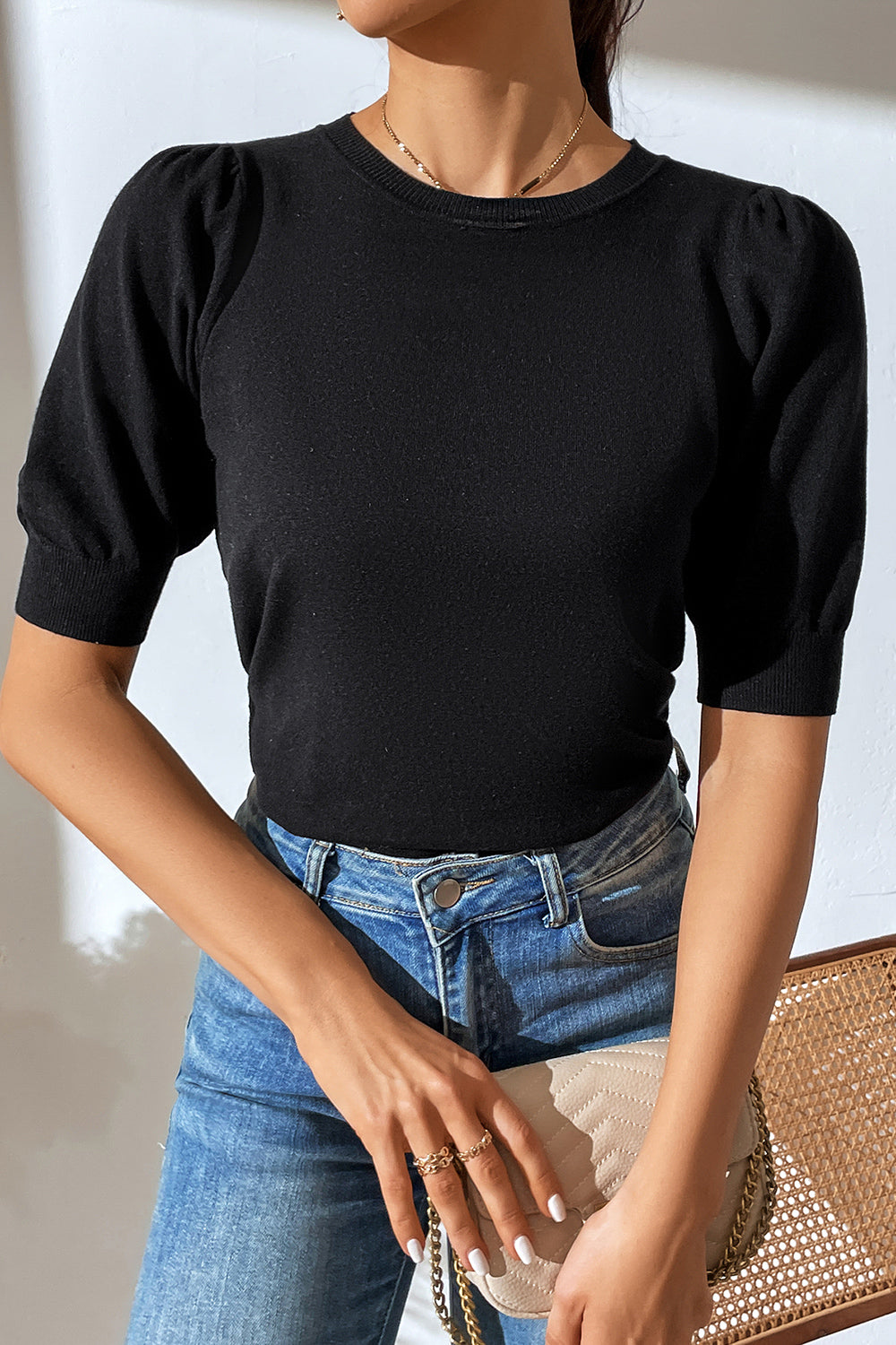 Puff Sleeve Knit Top in 5 Colors