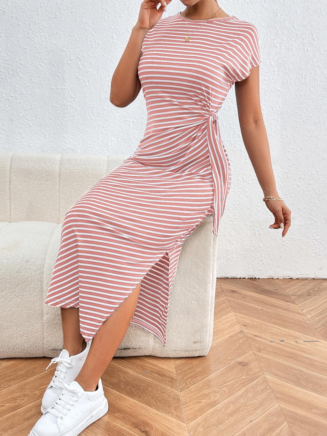 Tied Striped Tee Dress in 6 Colors - Olive Ave