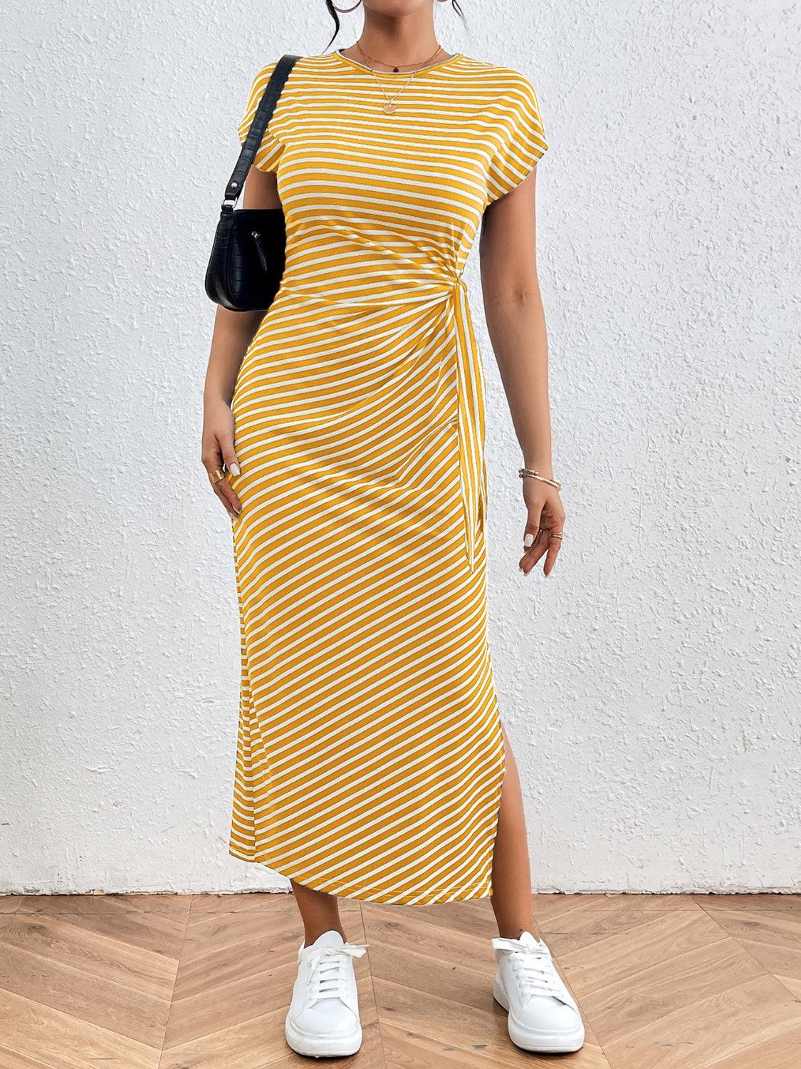 Tied Striped Tee Dress in 6 Colors - Olive Ave