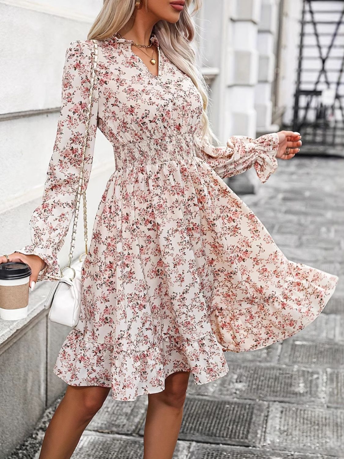 Floral Ruffle Long Sleeve Dress