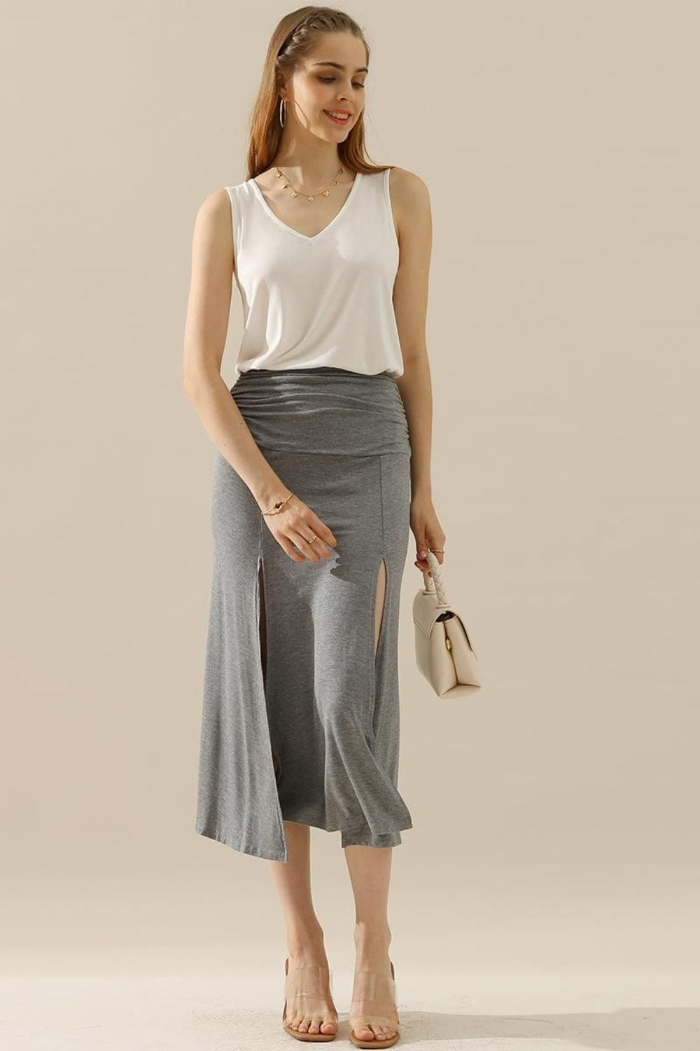 V-Neck Curved Hem Tank in 10 Colors