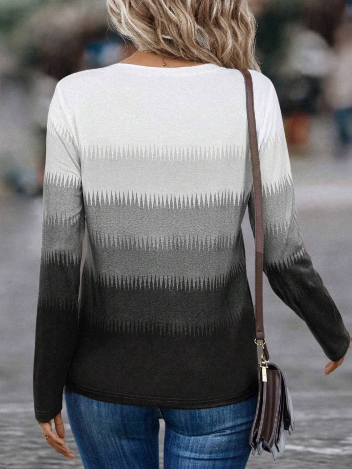 Decorative Button Contrast Long Sleeve Top