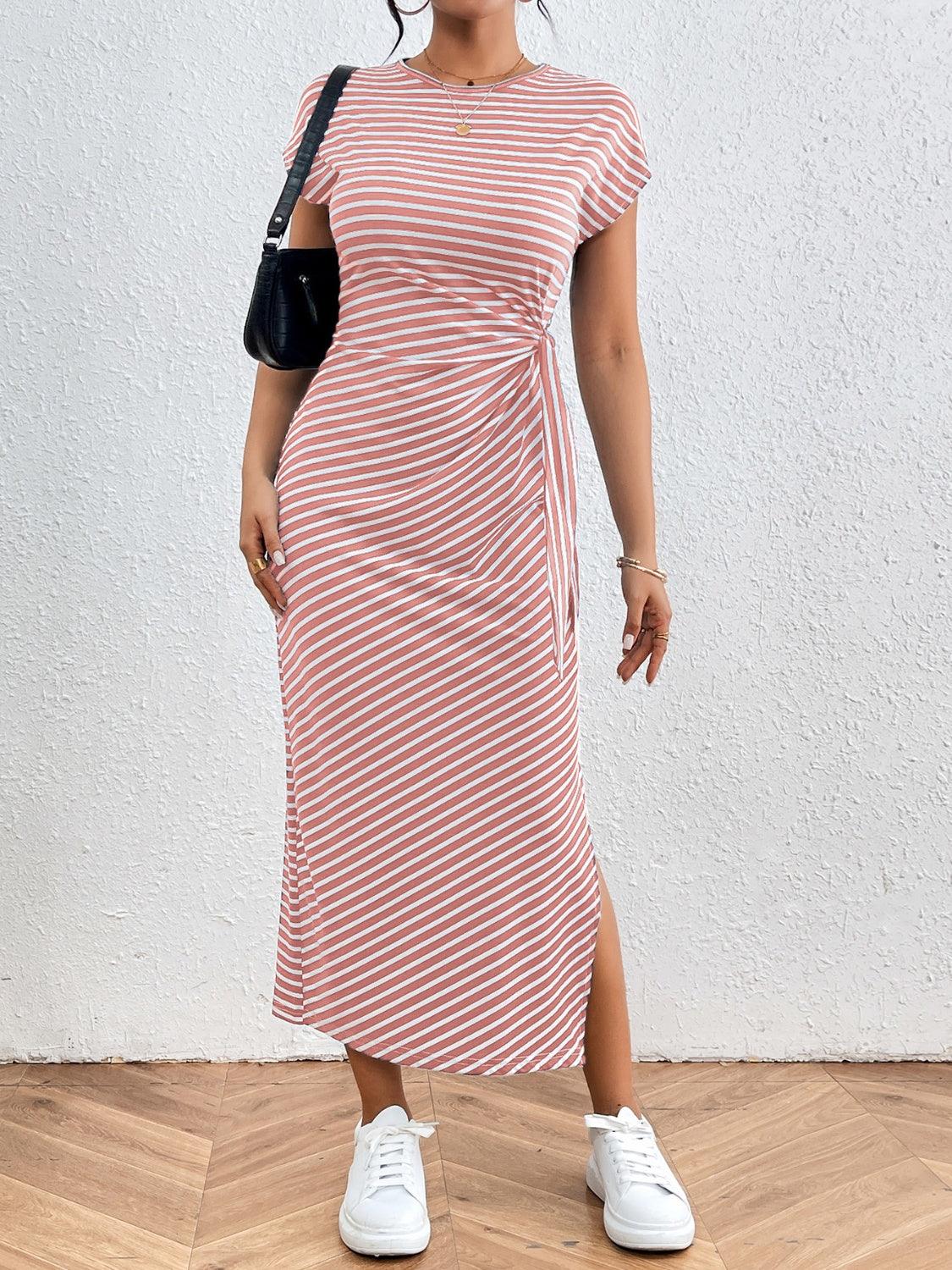 Tied Striped Tee Dress in 6 Colors - Olive Ave
