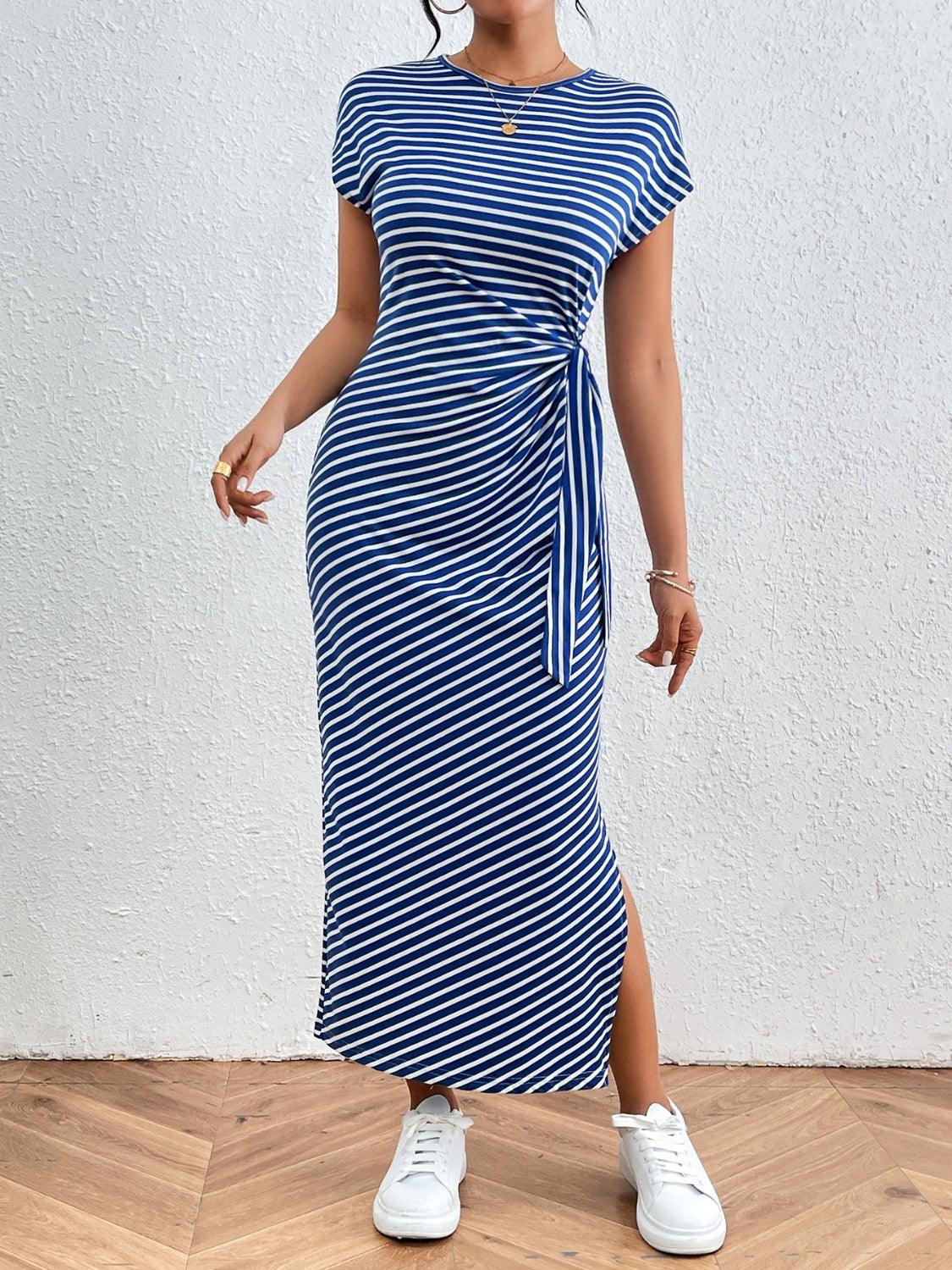 Tied Striped Tee Dress in 6 Colors - Olive Ave