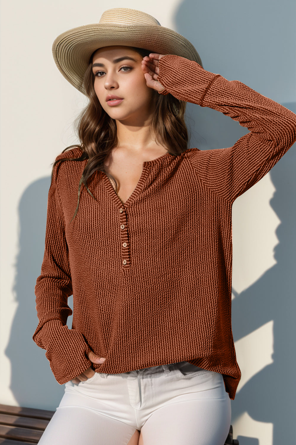Full Size Notched Thumbhole Top in 8 Colors