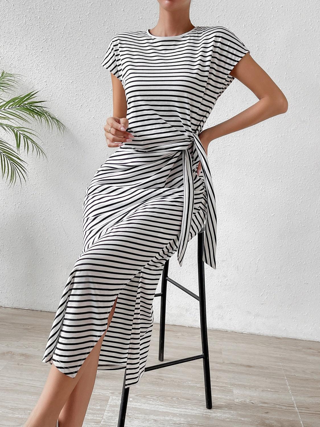 Tied Striped Tee Dress in 6 Colors - Olive Ave
