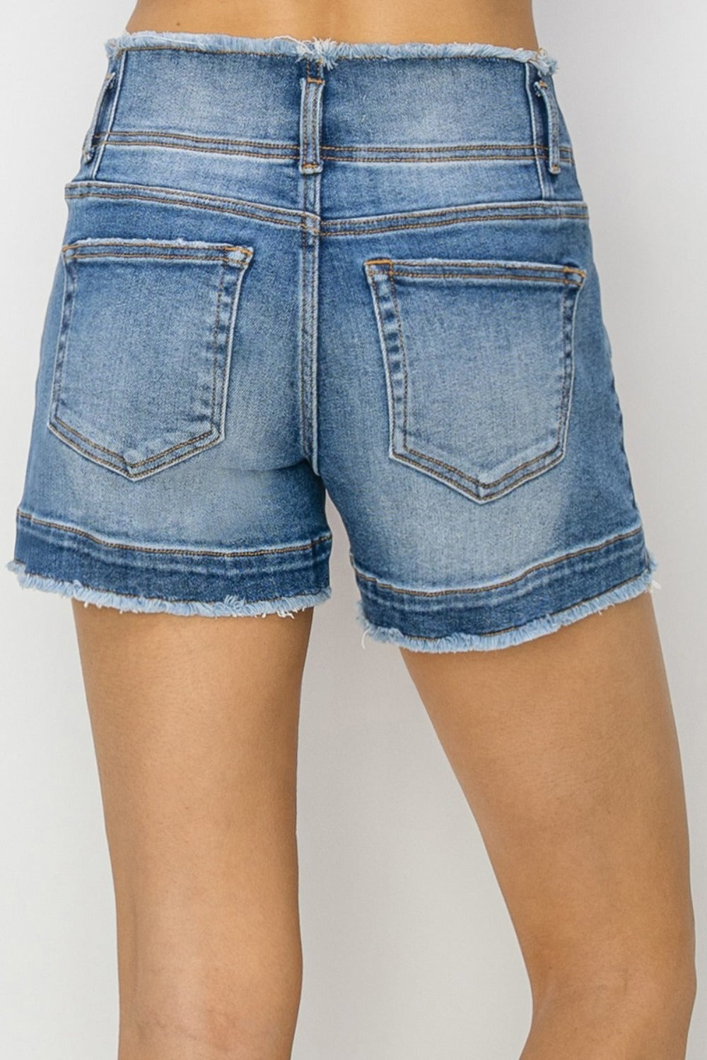 High Rise Raw Edge Denim Shorts - Olive Ave