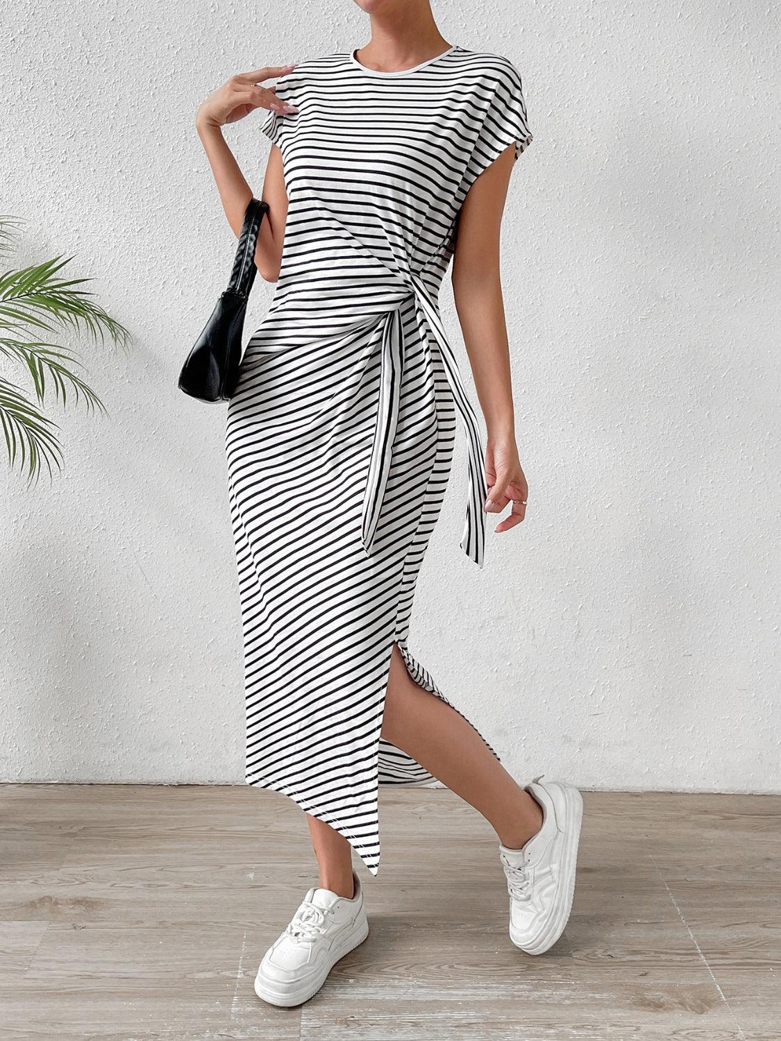 Tied Striped Tee Dress in 6 Colors - Olive Ave