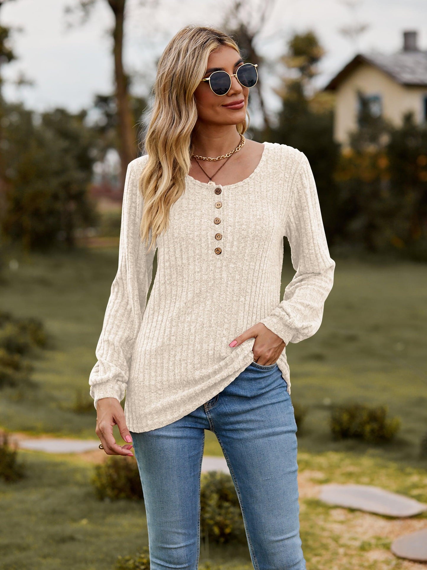 Button-Down Long Sleeve Top in 7 Colors - Olive Ave