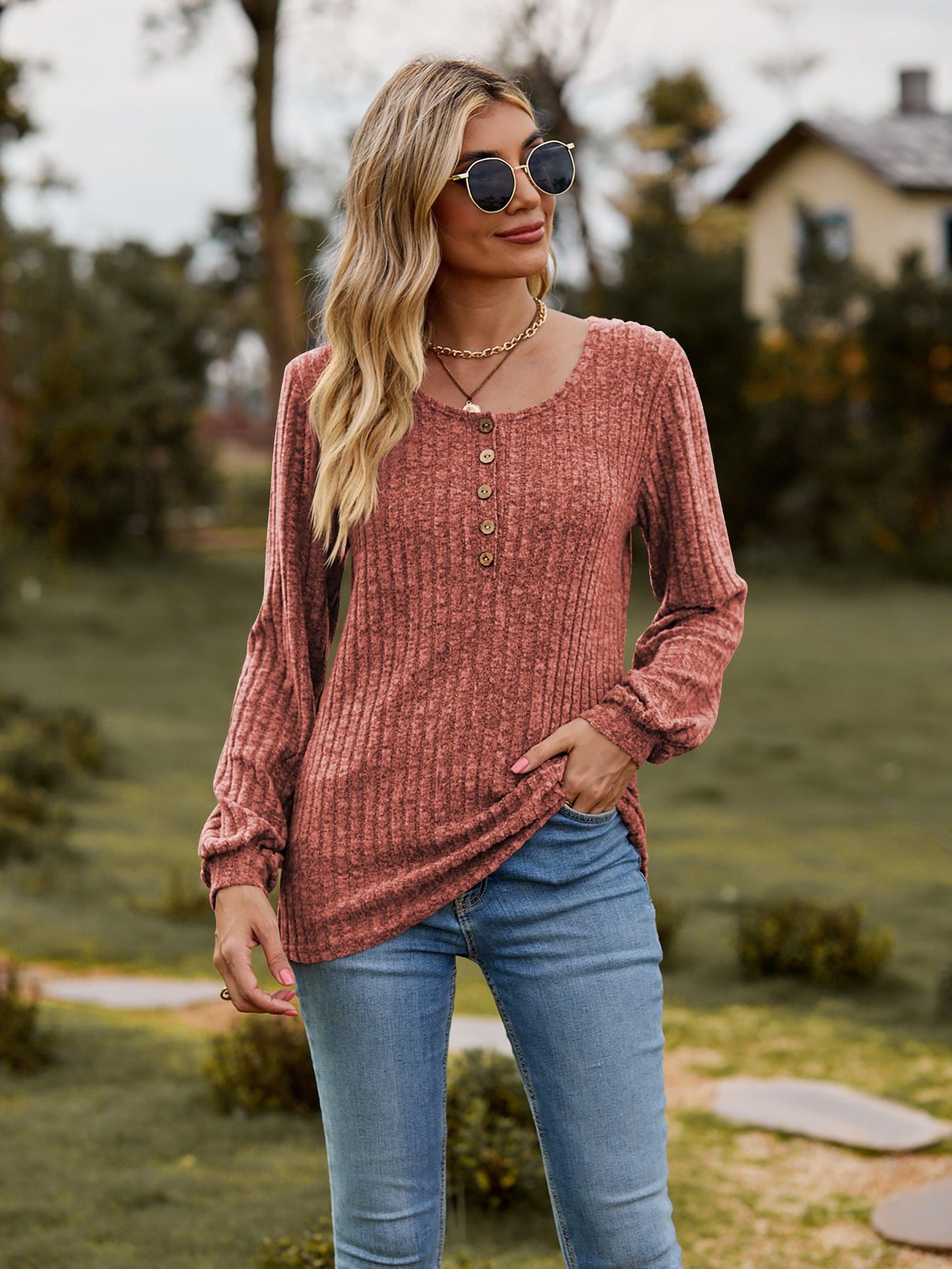 Button-Down Long Sleeve Top in 7 Colors - Olive Ave
