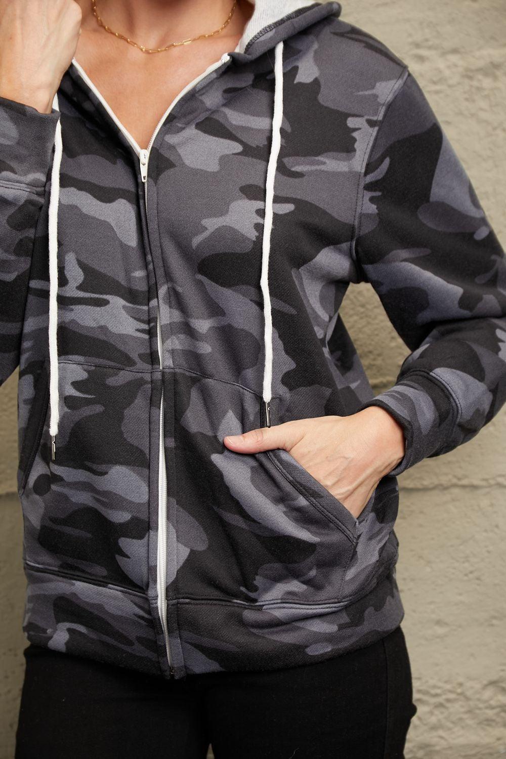 Camouflage Zip Up Hooded Jacket - Olive Ave