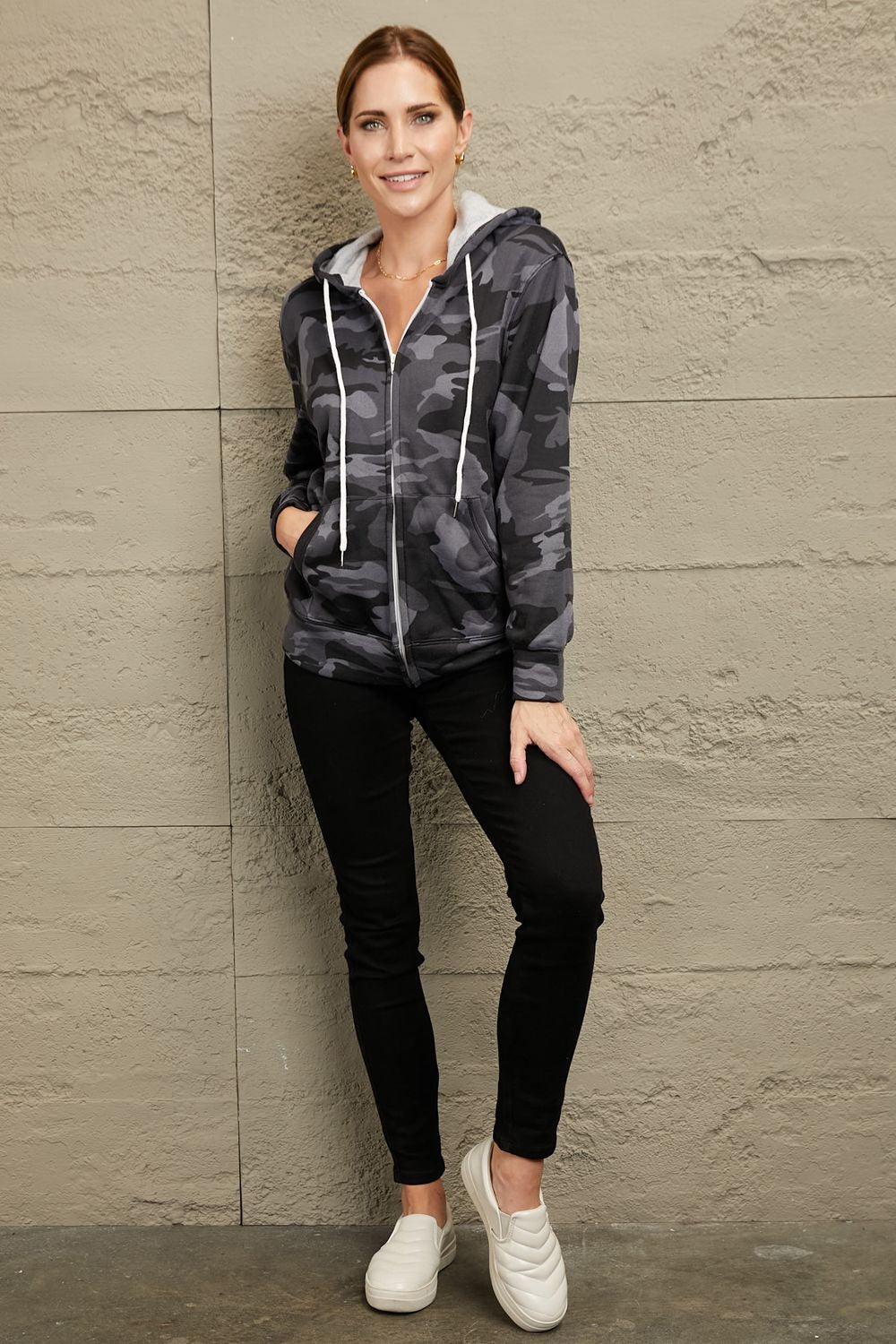 Camouflage Zip Up Hooded Jacket - Olive Ave