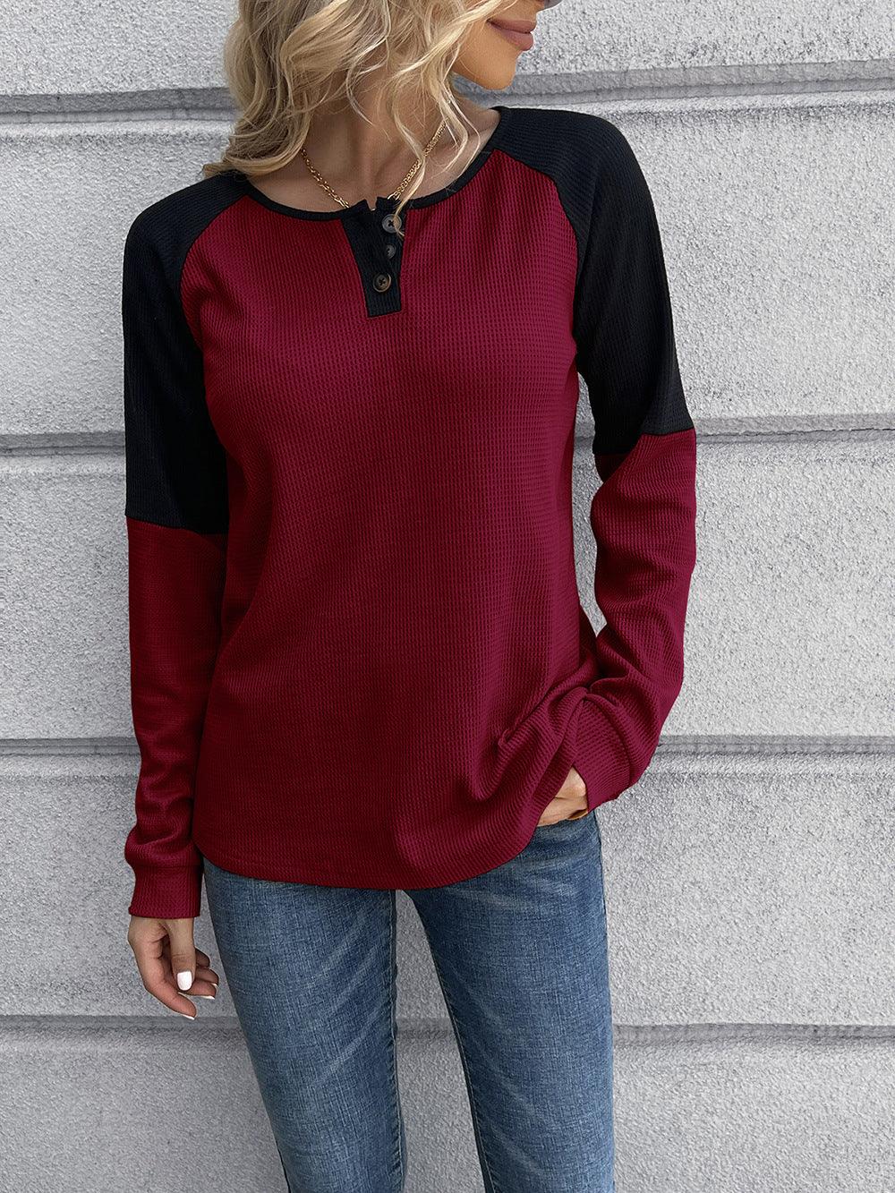 Contrast Buttoned Top - Olive Ave