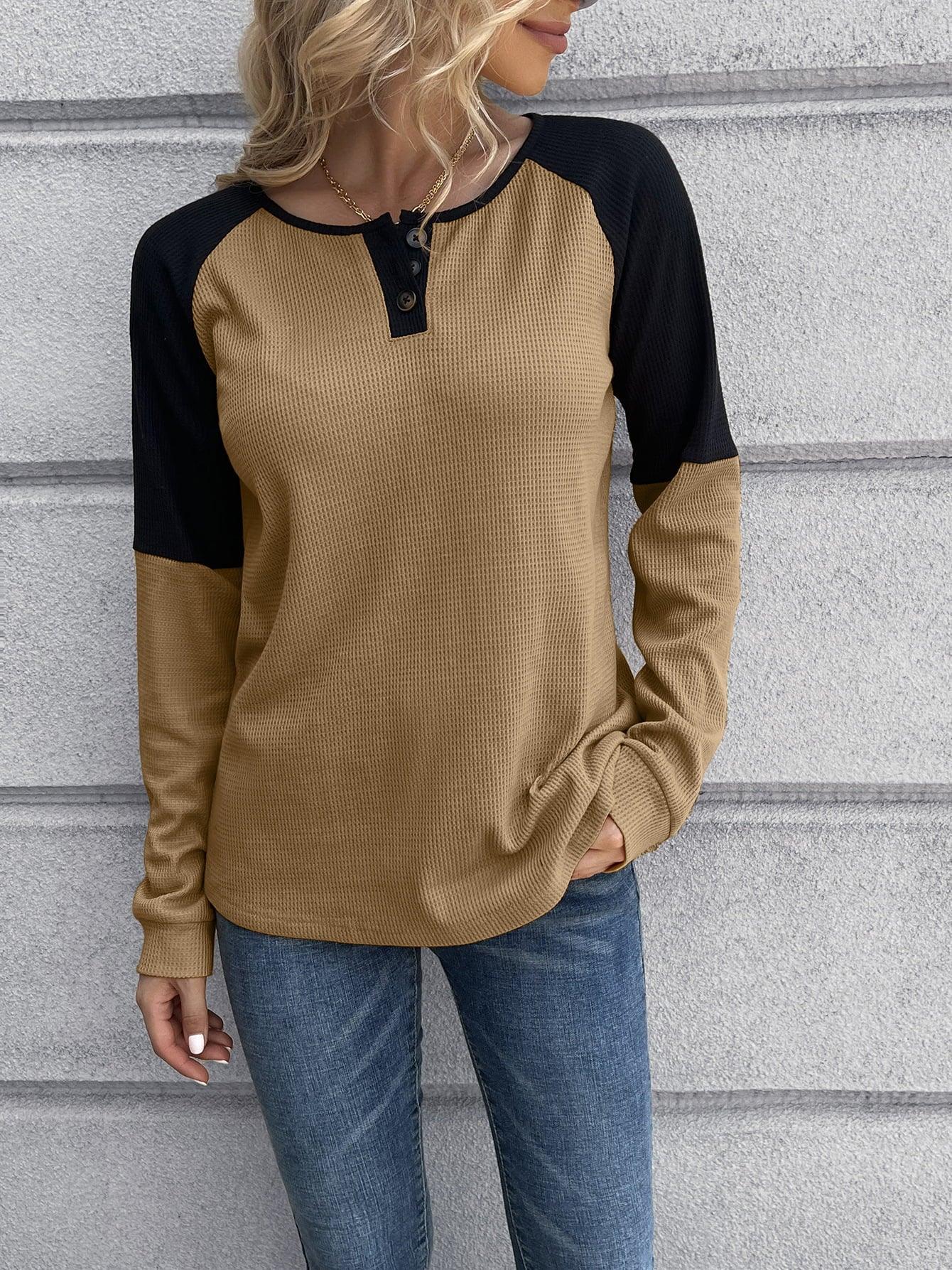 Contrast Buttoned Top - Olive Ave