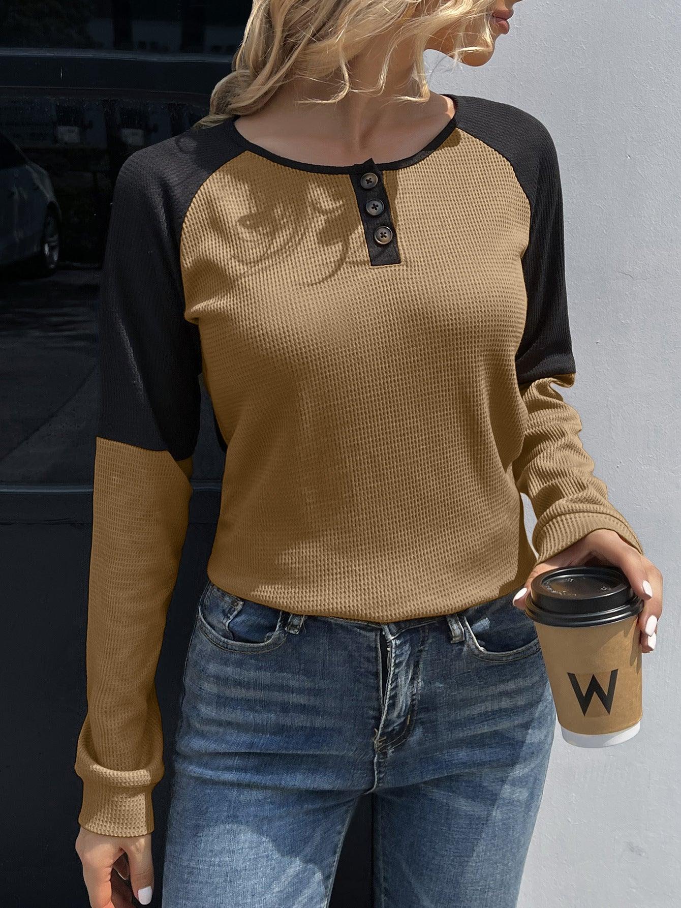 Contrast Buttoned Top - Olive Ave