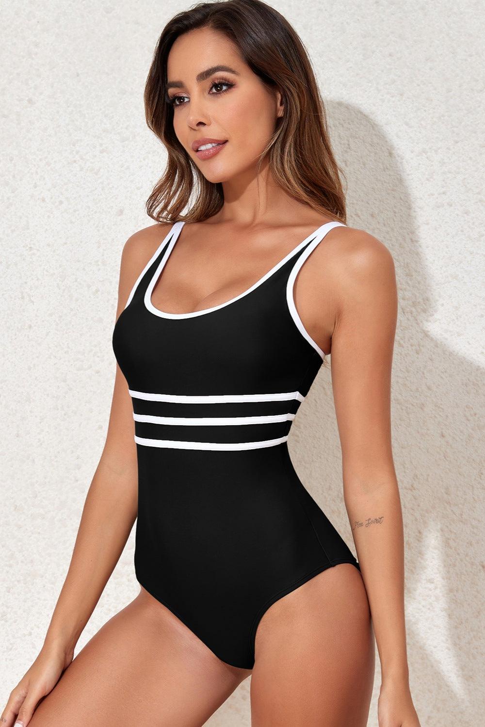 Contrast Trim One-Piece Swimwear - Olive Ave