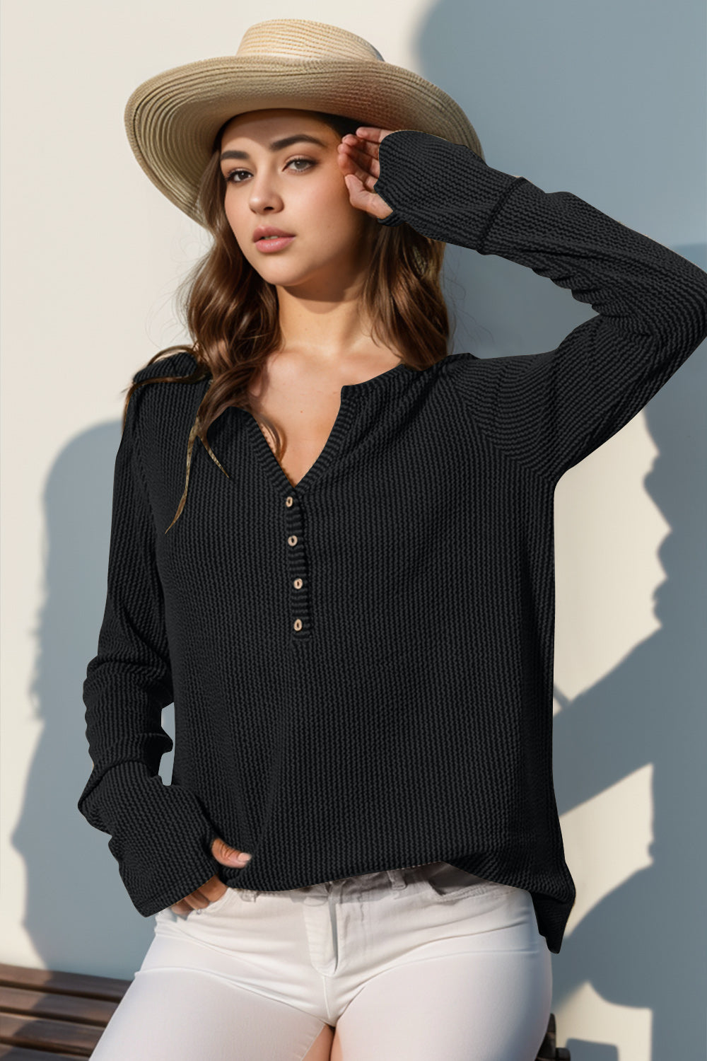 Full Size Notched Thumbhole Top in 8 Colors