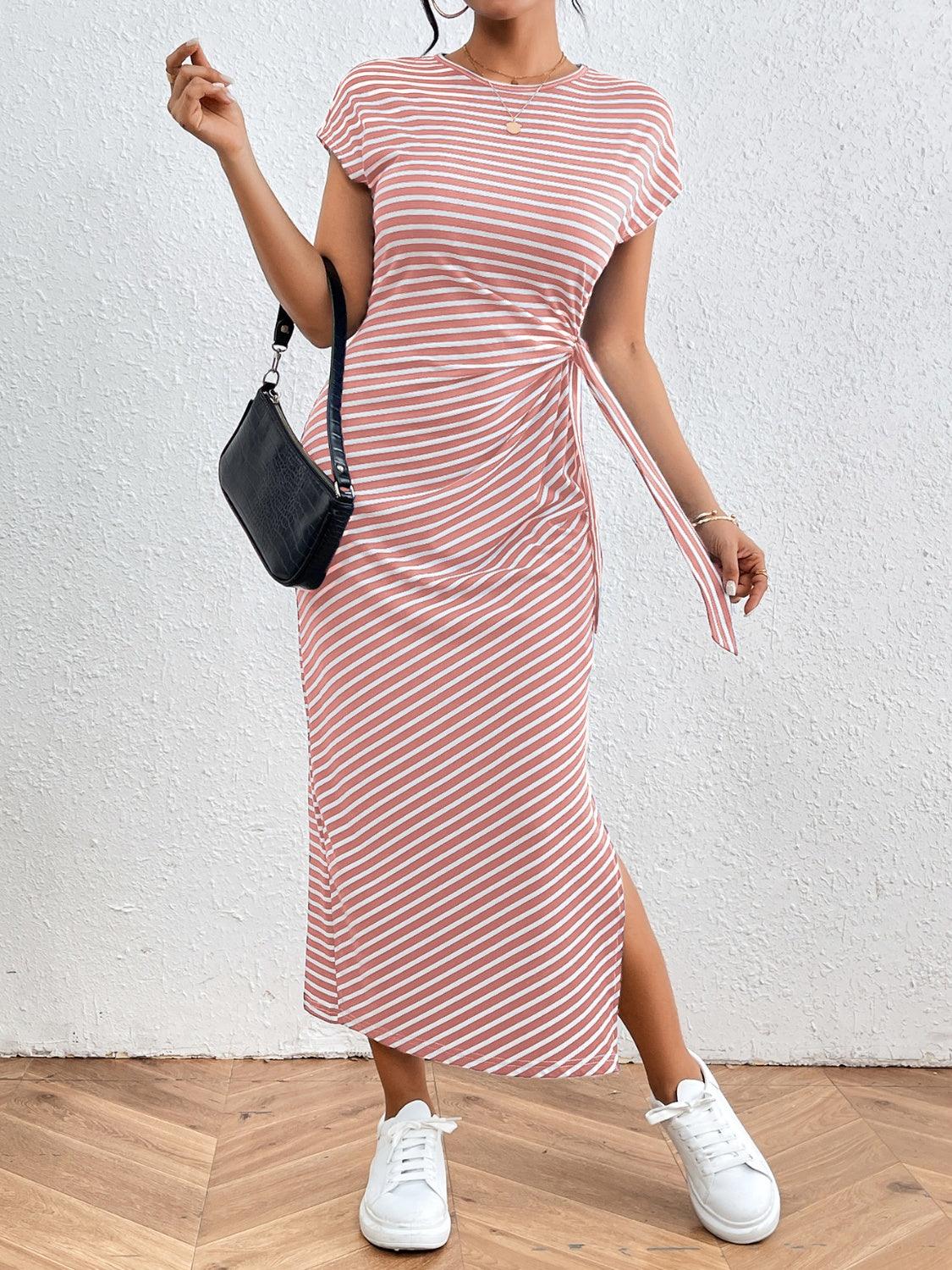 Tied Striped Tee Dress in 6 Colors - Olive Ave