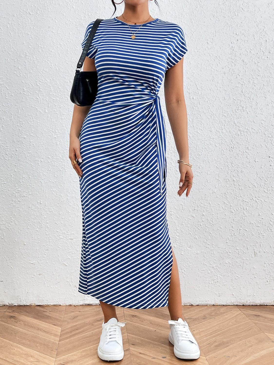 Tied Striped Tee Dress in 6 Colors - Olive Ave