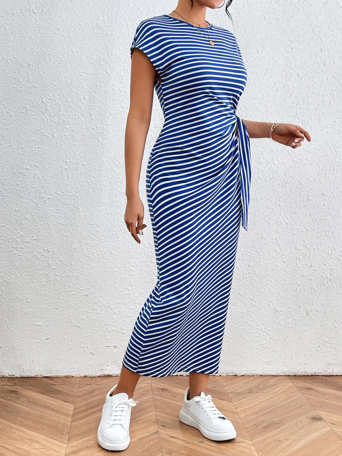 Tied Striped Tee Dress in 6 Colors - Olive Ave