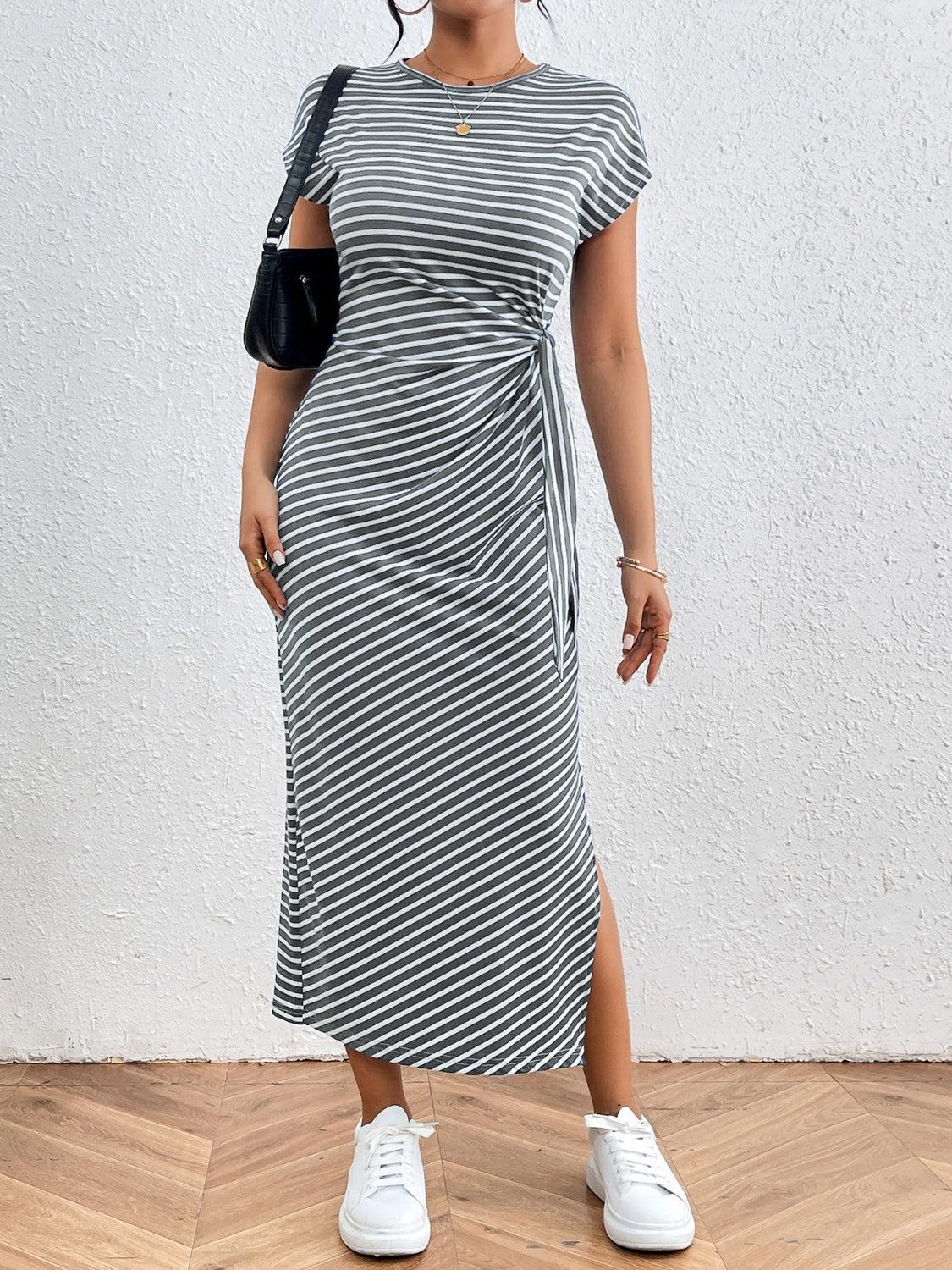 Tied Striped Tee Dress in 6 Colors - Olive Ave