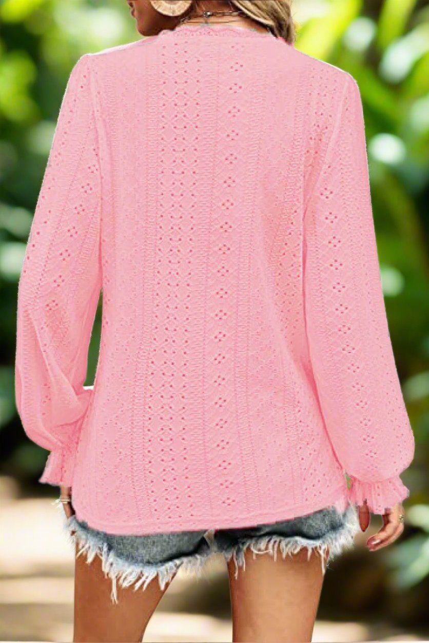 Eyelet V-Neck Blouse - Olive Ave