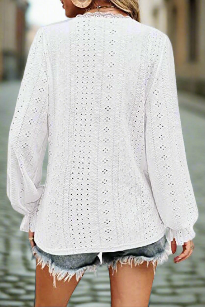 Eyelet V-Neck Blouse - Olive Ave