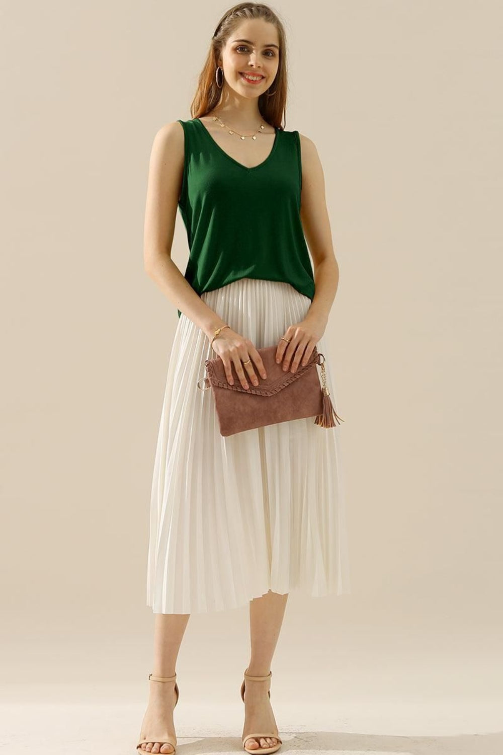 V-Neck Curved Hem Tank in 10 Colors