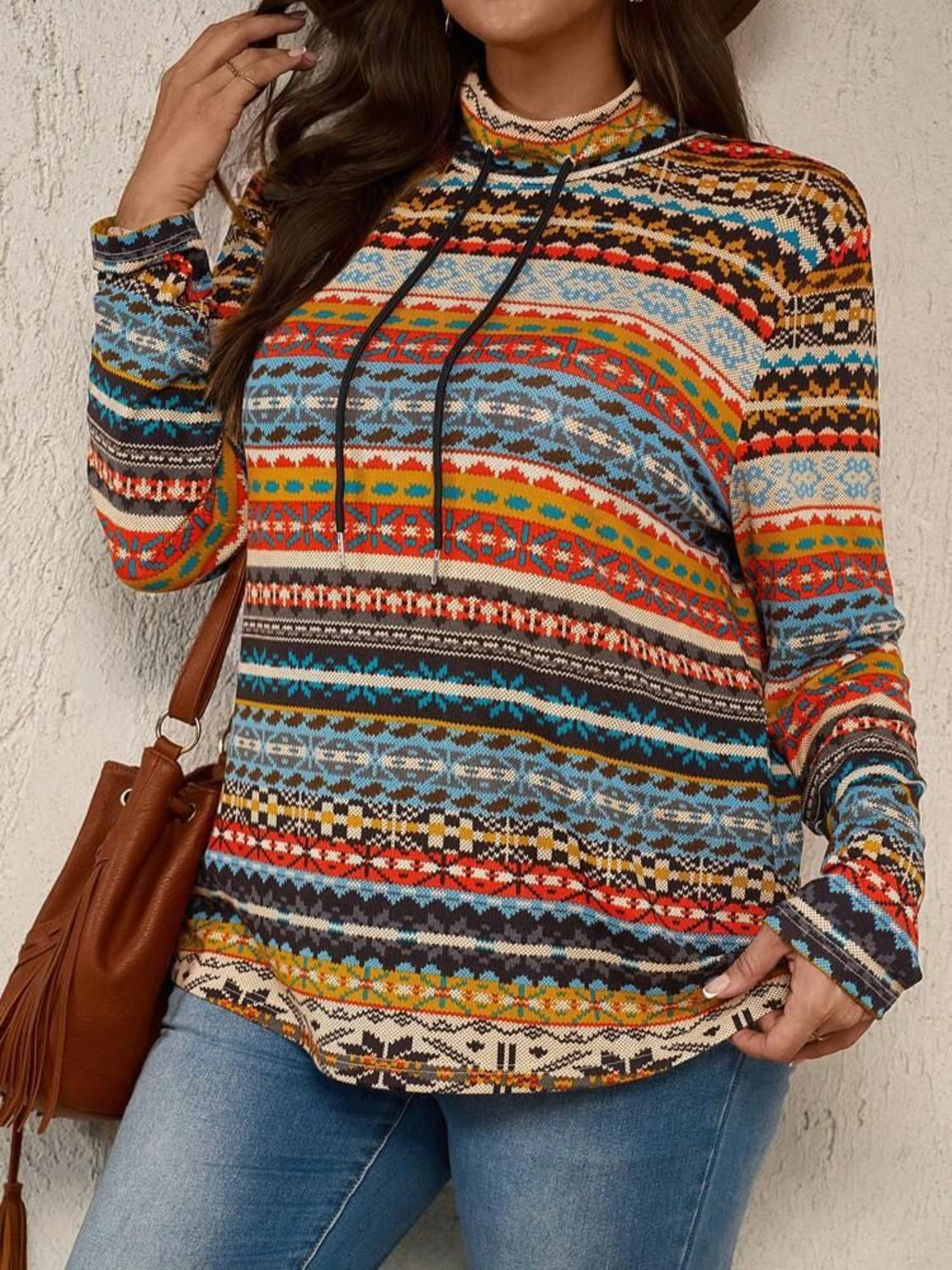 Plus Size Printed Mock Neck Top