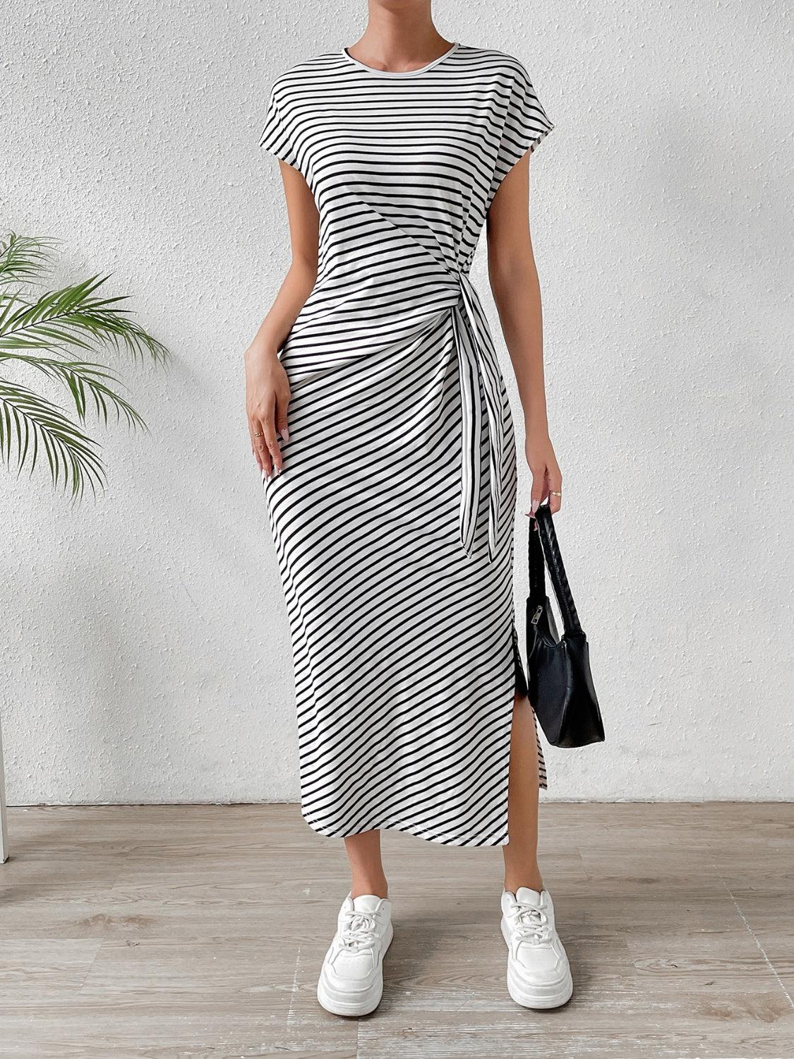 Tied Striped Tee Dress in 6 Colors - Olive Ave