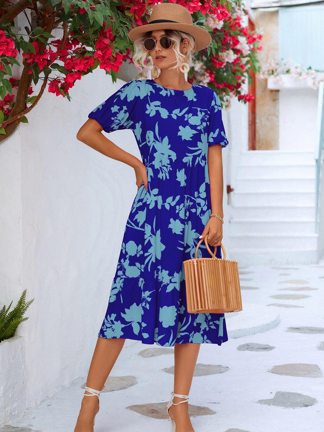 Floral Puff Sleeve Midi Dress - Olive Ave