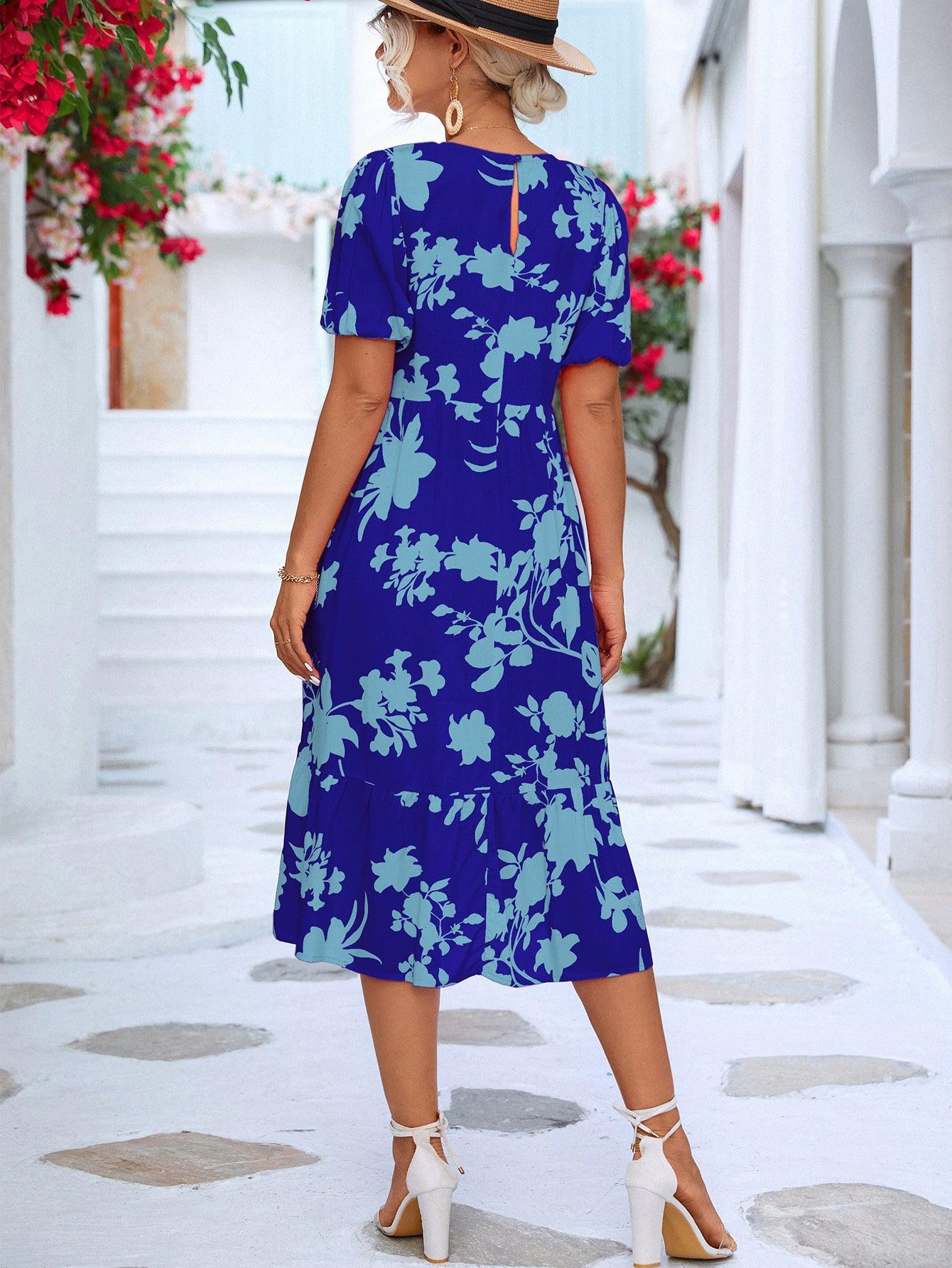 Floral Puff Sleeve Midi Dress - Olive Ave
