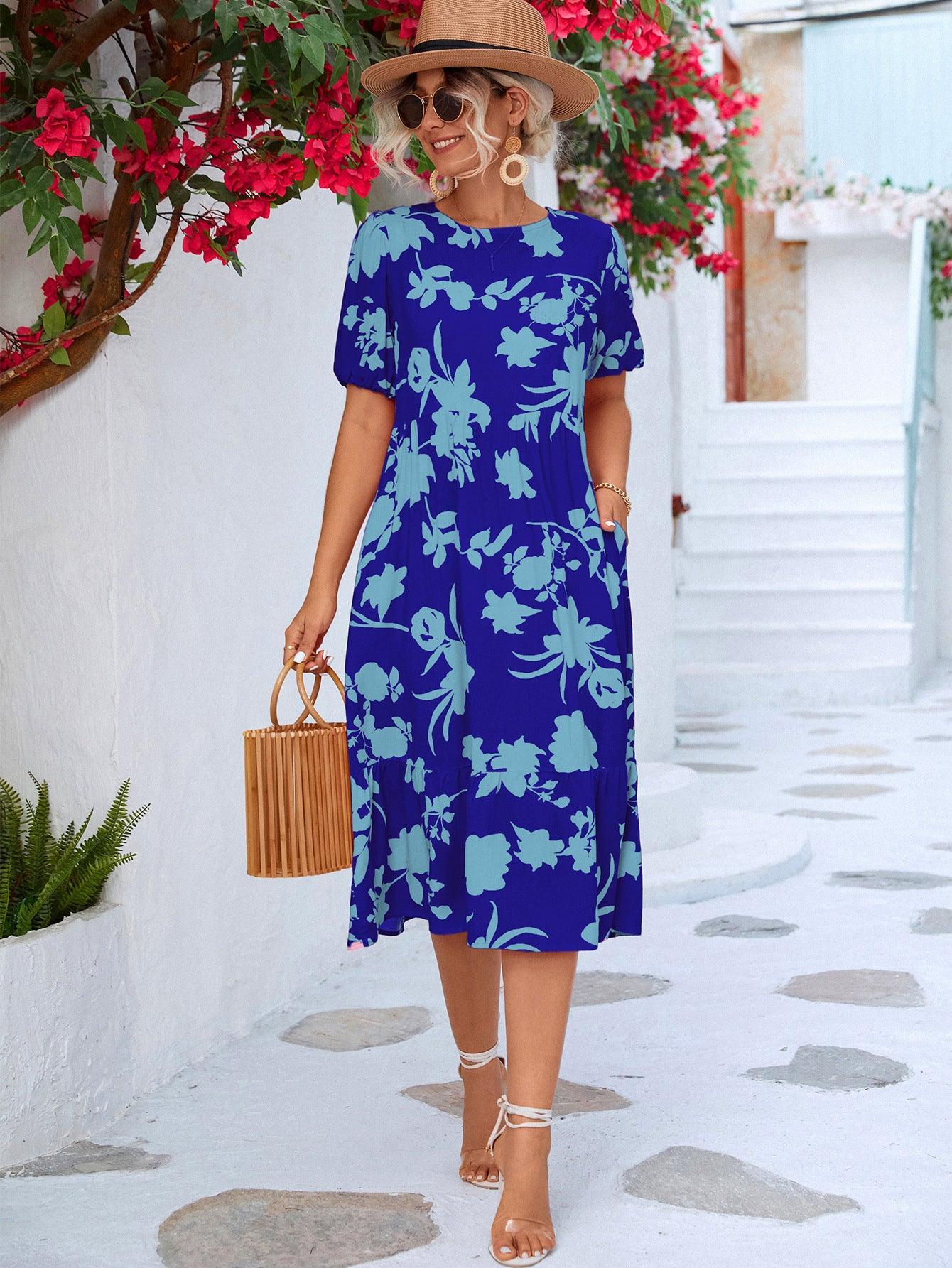 Floral Puff Sleeve Midi Dress - Olive Ave