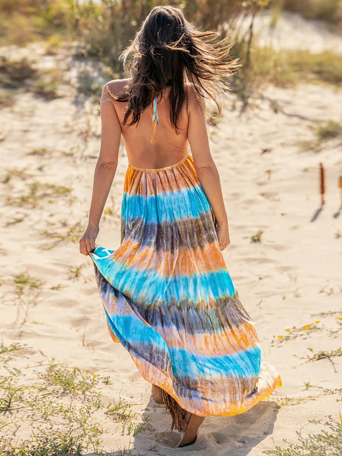 Full Size Tie-Dye Halter Sleeveless Dress in 3 Colors - Olive Ave